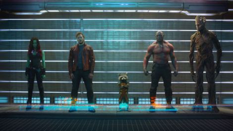 Left to Right: Gamora, Star-Lord, Rocket, Drax the Destroyer, Groot.