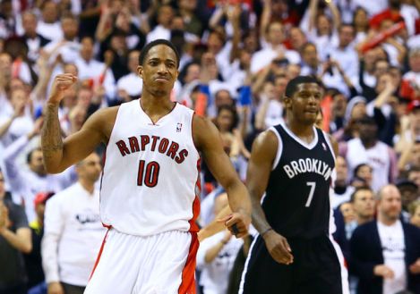 DeMar DeRozan would like to win this basketball game. Sorry, Joe.
